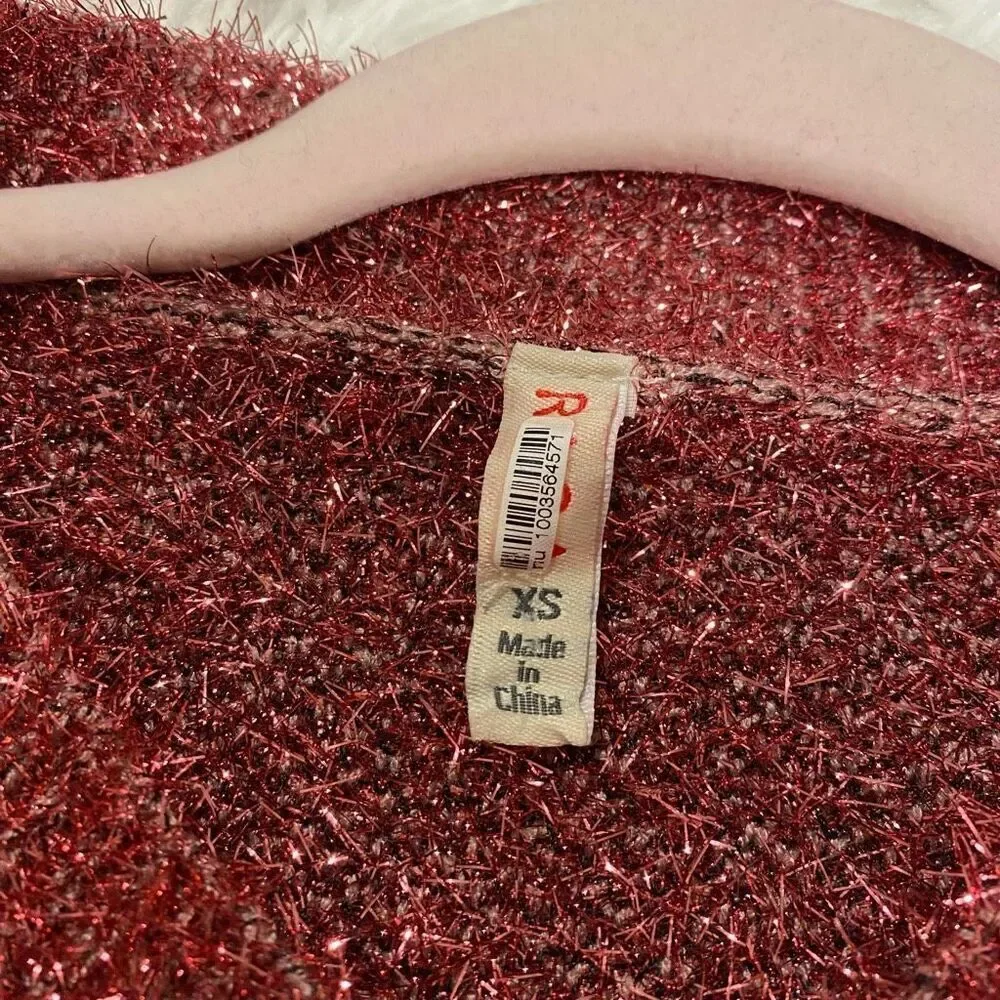 Anthropologie Raga Kylie High Neck Glitter Sweater in Pink XS